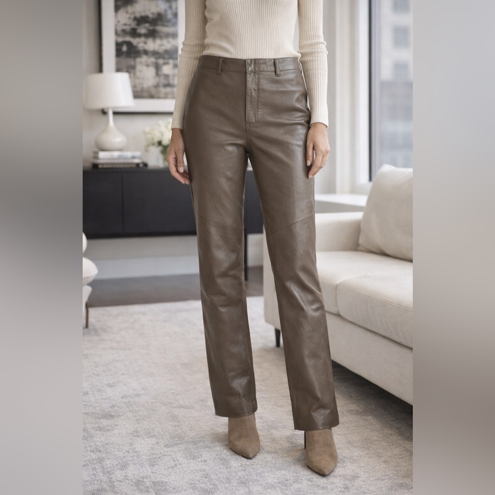 Finity Studio Women’s Taupe Brown Lamb Leather Straight Leg Pants Size 10